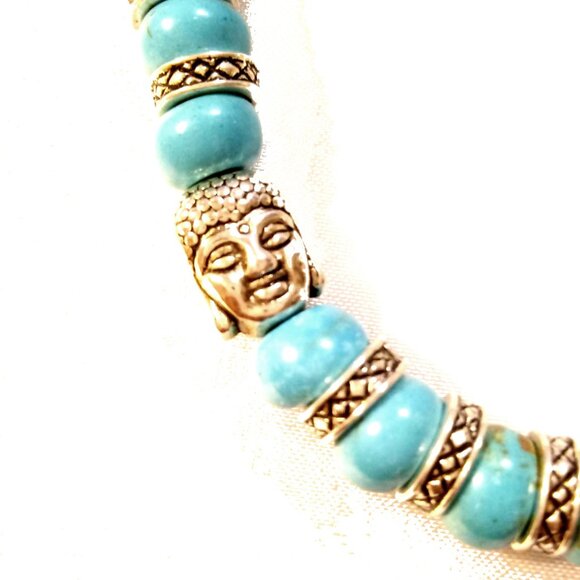 Silver Buddha Genuine Turquoise Bracelet - Picture 4 of 8